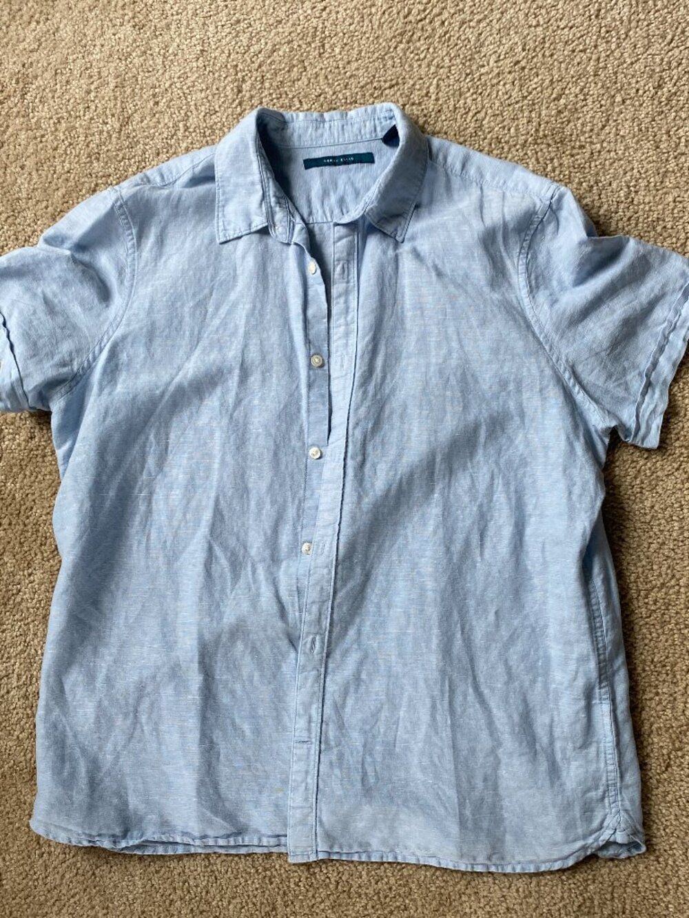 Perry Ellis Men’s Linen Short Sleeve Shirt – Light Blue – Slim Fit – Size XL